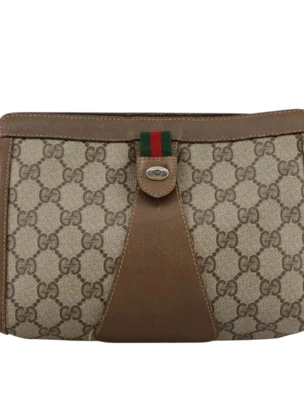 GUCCI GG Supreme Web Sherry Line Clutch Bag PVC Beige Red 89 01 032 Auth bs21276